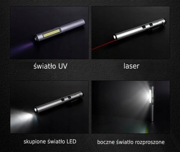 Latarka inspekcyjna warsztatowa mechanika COB LED laser UV latarka USB