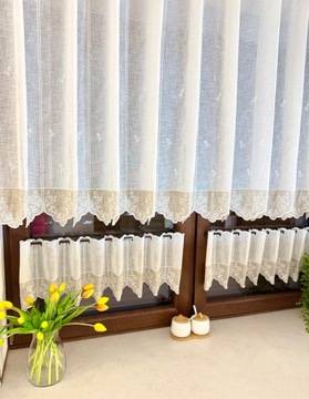 Firanka Kuchnia Biała Zazdrostka Beż Natura Haft wysokość 60 cm