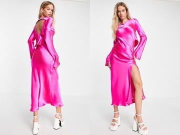 Topshop Różowa satynowa sukienka maxi 42