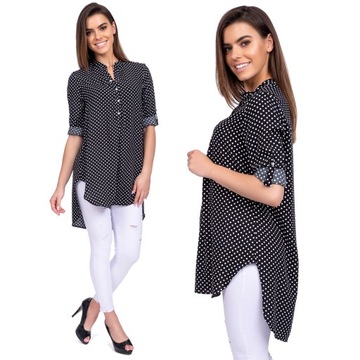 Luźna elegancka TUNIKA OVERSIZE groszki roz - 48