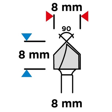 Frez do rowków typu V, HM, 8 x 8 mm, trzpień 8 mm