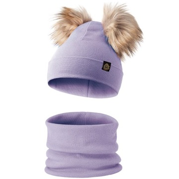 Czapka komin komplet dziecięcy bawełna elastan 2 pompony jesień/zima 44-48