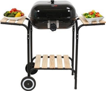 GRILL WĘGLOWY Z POKRYWĄ OGRODOWY DUŻY CHROMOWANY Z REGULACJĄ RUSZTU PÓŁKI