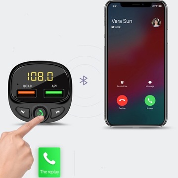 АВТОМОБИЛЬНЫЙ ПЕРЕДАТЧИК BLUETOOTH FM MP3 БЫСТРОЕ ЗАРЯДНОЕ УСТРОЙСТВО QC 3.0 2 x USB