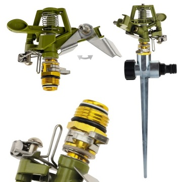 Импульсный садовый ороситель для газона, МЕТАЛЛ, вращающийся, на 360 градусов, с приводом МОЩНОСТИ