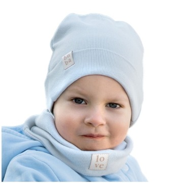 CZAPKA KOMIN KOMPLET NIEMOWLĘCA CZAPECZKA BAWEŁNIANA Jasnoszary 36-40 cm