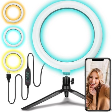 LAMPA DO SELFIE LED PIERŚCIENIOWA RING MAKIJAŻ STATYW DO ZDJĘĆ TRIPOD USB