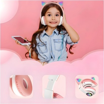 НАУШНИКИ CAT EAR ДЛЯ ДЕТЕЙ БЕСПРОВОДНЫЕ BLUETOOTH LED RGB CAT EARS