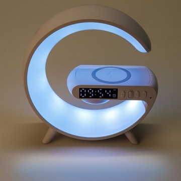 LAMPKA BIURKOWA LED RGB GŁOŚNIK RADIO gamingowa ŁADOWARKA INDUKCYJNA BUDZIK