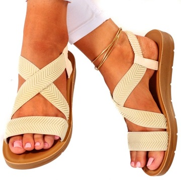 ЖЕНСКИЕ САНДАЛИИ НА РЕЗИНКЕ, ПЛОСКАЯ ПОДОШВА