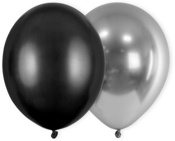 Balony lateksowe Czarne Srebrne 10 sztuk