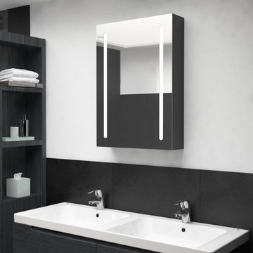 SZAFKA ŁAZIENKOWA Z LUSTREM I LED LŚNIĄCA CZERŃ 50X13X70CM