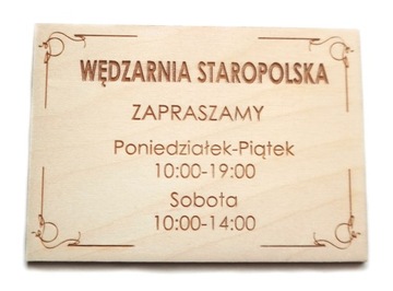 Drewniana Tabliczka GODZINY OTWARCIA A4 dwustronna