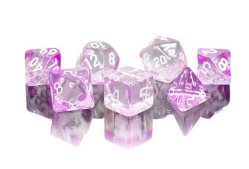 KOSTKI RPG PRZEKLĘTY AMETYST ZESTAW 7 PRZEZROCZYSTYCH KOŚCI