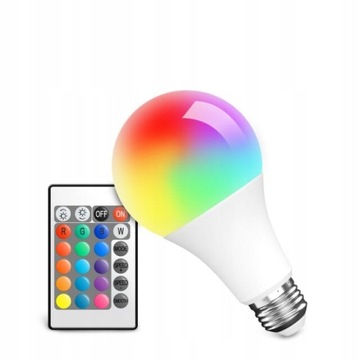 ŻARÓWKA KOLOROWA RGB E27 LED 9W 16 KOLORÓW + PILOT