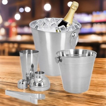 zestaw barmański do drinków wiaderko na lód shaker cooler barowy 4 el.