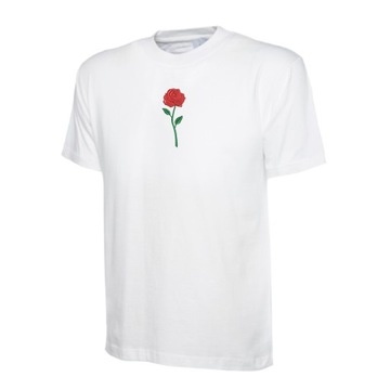 KOSZULKA NA WAKACJE biała T-SHIRT róża rose HAFT