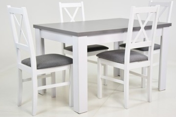 BIAŁO SZARY zestaw 4 DREWNIANE krzesła STOŁ 80x120