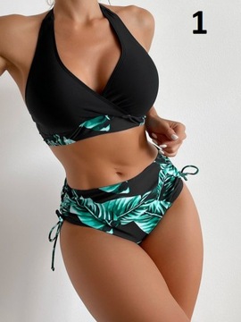 STRÓJ KĄPIELOWY BIKINI LIŚĆ WIĄZANY BOHO KOLORY XL