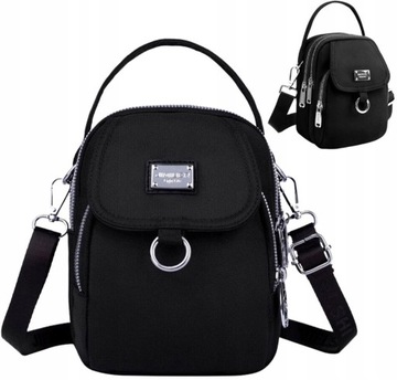 Kopertówka Torebka na telefon ramię portfel Damska czarna mała pasek Torba