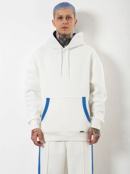 BLUZA Z KAPTUREM MĘSKA OVERSIZE Biała Blue MODNA CZYSTA Machinist Strip M