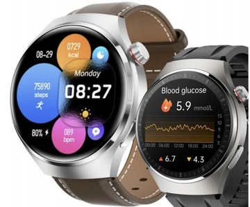 2 PASKI PREMIUM SMARTWATCH GT4 PRO POMIAR CUKRU GLUKOZA - ROZMOWY - SREBRNY