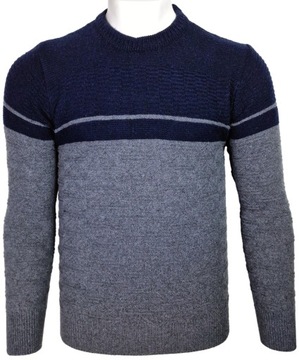 Sweter męski wełniany we wzorki W406 ciepły grafitowy r. XL