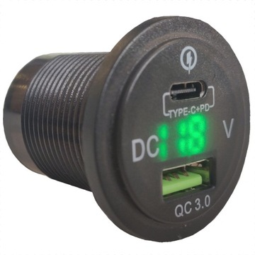 РАЗЪЕМ ДЛЯ ЗАРЯДКИ QC USB AC ЗЕЛЕНЫЙ ВОЛЬТМЕТР
