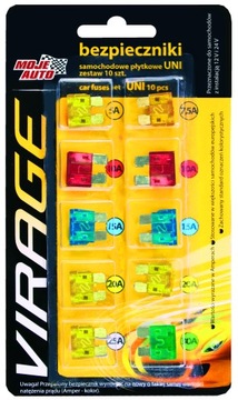 ZESTAW BEZPIECZNIKÓW SAMOCHODOWYCH 10 szt PŁYTKOWE