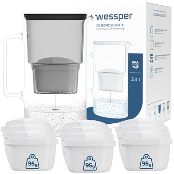 Dzbanek filtrujący szklany Wessper aquamax 3,3l + 10x Filtr Wessper aquamax