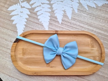 Синий крестильный ободок с большим бантом