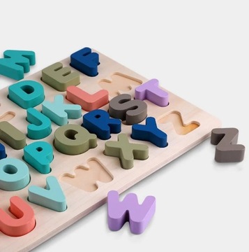 UKŁADANKA DREWNIANA - ALFABET LITERY DREWNIANE PUZZLE EDUKACYJNE LITERKI