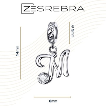 CHARMS LITERKA M srebro 925 litera srebrna koralik zawieszka charms pr 925