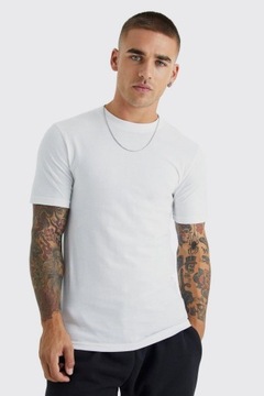 BOOHOOMAN BIAŁY KLASYCZNY T-SHIRT CASUAL HFI NG2__L