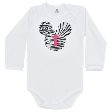 Body z myszką zebra, roczek urodziny impreza, r 74