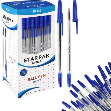 DŁUGOPIS SZKOLNY BIUROWY NIEBIESKI 0,7mm Z ZATYCZKĄ CRISTAL STARPAK 50 szt.