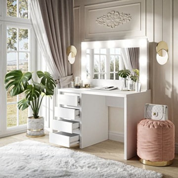 Туалетный столик косметический с зеркалом GLAMOR белый матовый