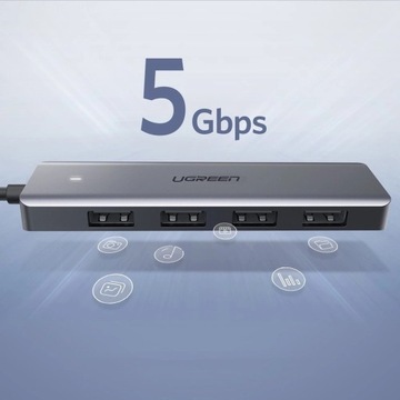 АДАПТЕР UGREEN USB HUB 4 В 1 НА 4X USB 3.0 + СЕРЫЙ КАБЕЛЬ USB-C 15 СМ £ 5