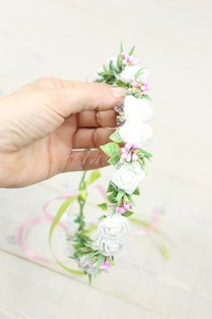 Венок для причастия, стиль бохо, РОЗОВЫЙ бант для причастия