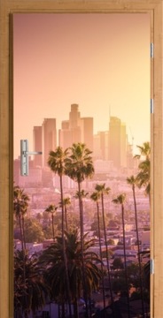 WIDOK NA MIASTO PALMY DEKORACYJNA OKLEINA NA DRZWI