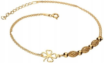 Srebrna złocona bransoletka 925 ażurowa koniczyna nowoczesny modny wzór