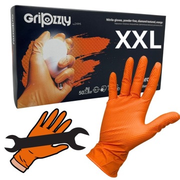 Rękawiczki RĘKAWICE NITRYLOWE GRIPZZLY bezpudrowe ORANGE GRIP XXL 50 szt.