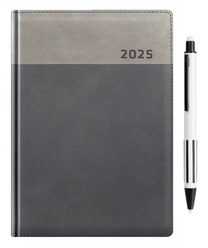 2025 terminarz A5 dzienny z registrami szary kalendarz długopis touch