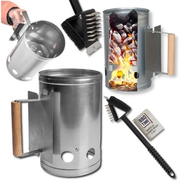 KOMIN DO ROZPALANIA GRILLA DO BRYKIETU WĘGLA ø 16 CM + SZCZOTKA DO RUSZTU
