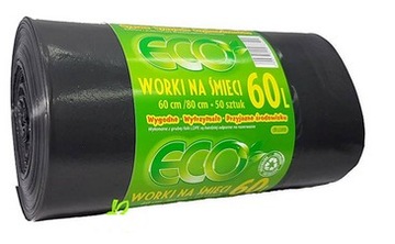 Worki na śmieci Eco 60L wytrzymałe czarne 50szt