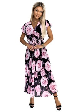 Sukienka damska wyszczuplająca z paskiem midi elegancka szyfonowa plisowana