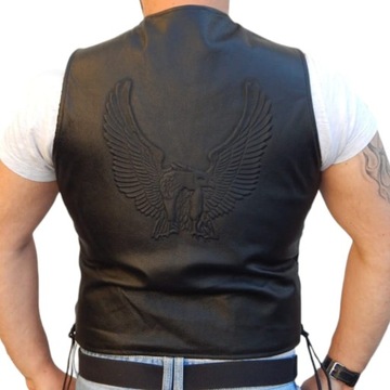 Kamizelka Motocyklowa Skórzana Czarna z motywem orła - 6XL