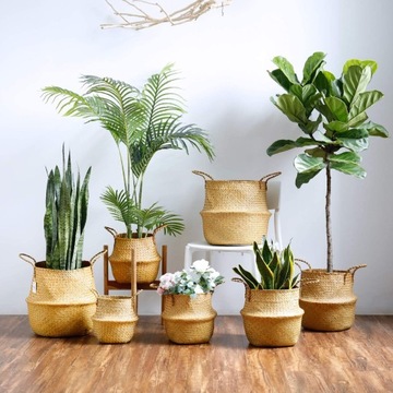 НАБОР КОРЗИН ИЗ МОРСКОЙ ТРАВИ SCANDI BOHO РУЧКИ КРЫШКИ 3 ШТ.