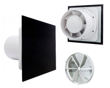 WENTYLATOR ŁAZIENKOWY FI100mm TIMER CICHY 26dB CZARNE SZKŁO + GRATIS ZAWÓR