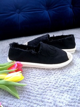 ТЕННИСНАЯ ОБУВЬ БАЛЕРИНЫ ЭСПАДРИЛЕ КРОССОВКИ, ЧЕРНЫЕ 38